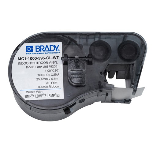 brd131597 MC1-1000-595-CL-BK лента 25.4мм/6.1м, универсальный винил, черный на прозрачном, в картридже 6.1м (BMP41/51/53) BRADY